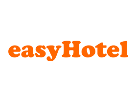 easyHotel logo in orange lowercase letters on white background