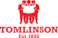 Tomlinson company logo featuring three red figures holding a document, established 1892