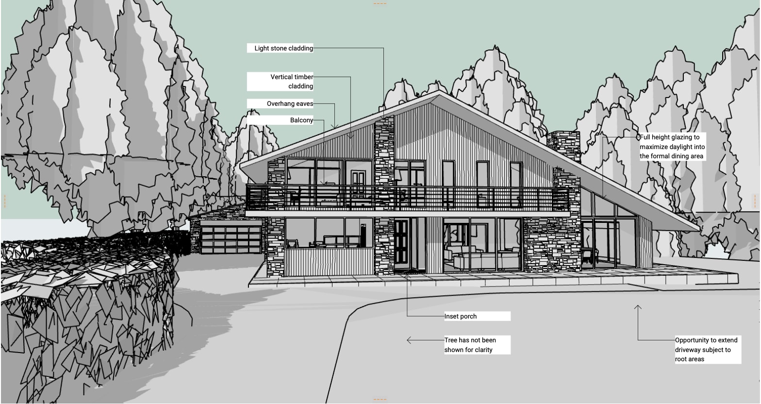 PLACEHOLDER: Concept model view from the house, looking out from the hilltop across the valley