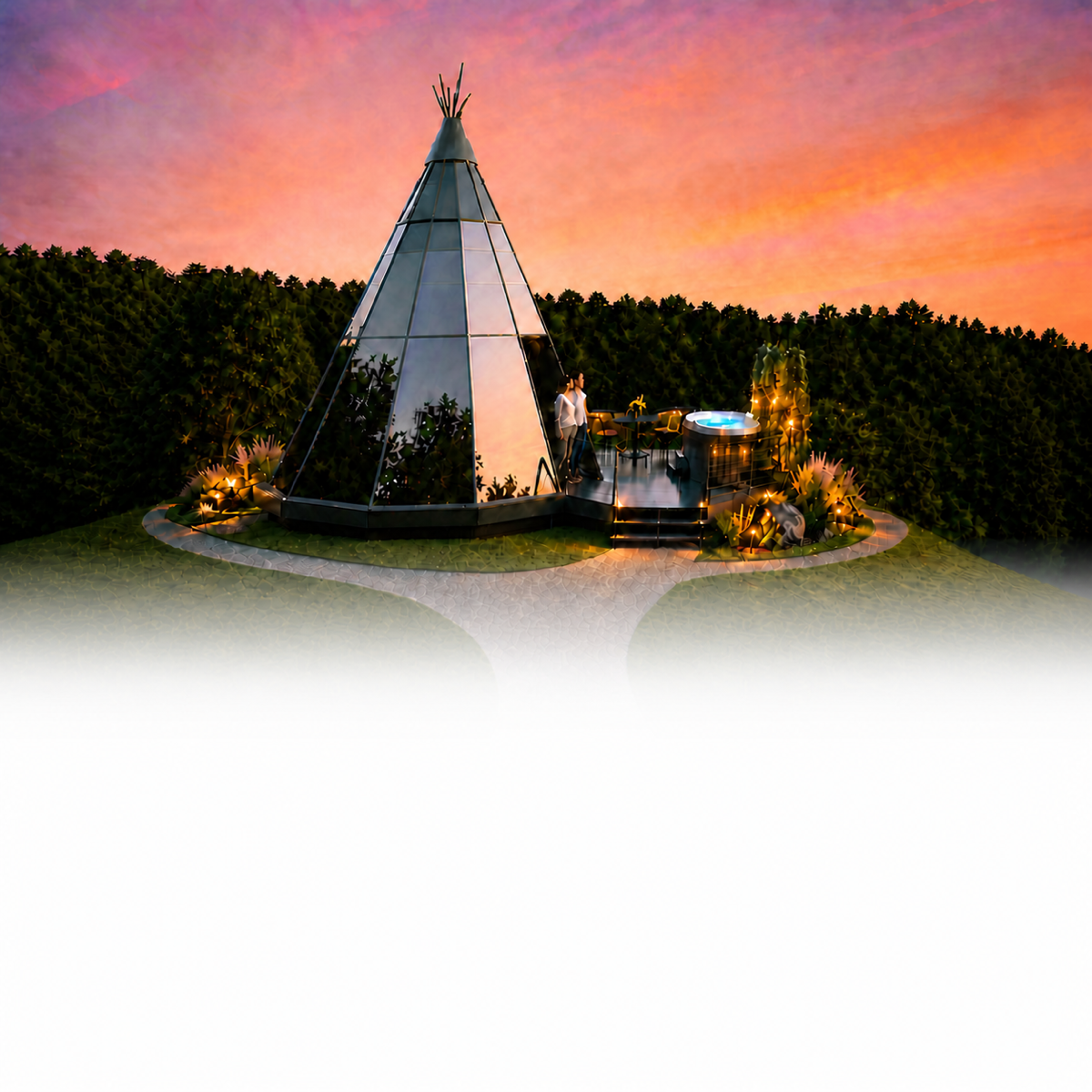 Oasis Teepee Cabins at sunset