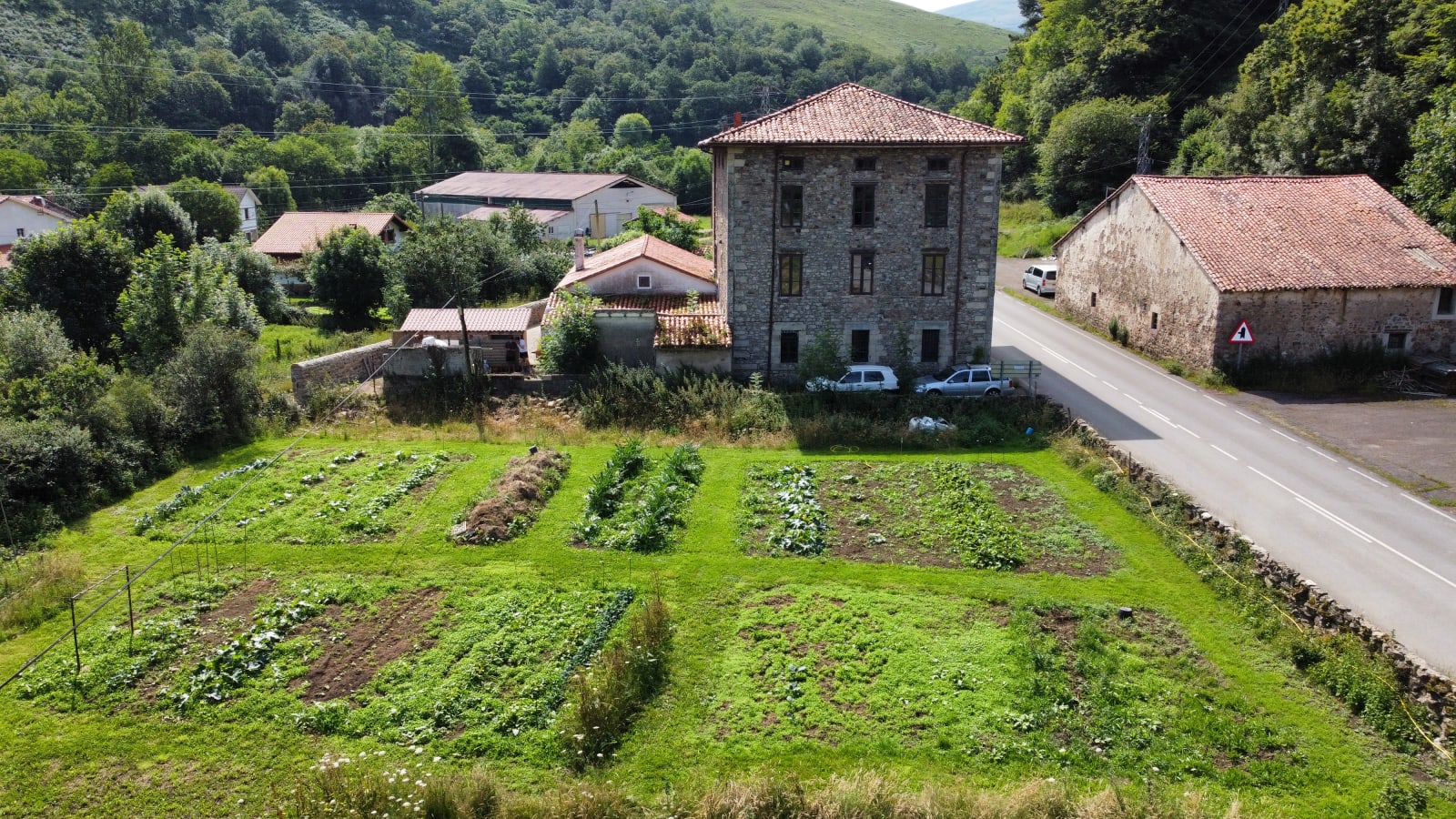 The whole estate: house, kitchen garden and meadows by the valley road