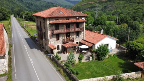 Aerial view of the Casa Agara estate by the river Saja