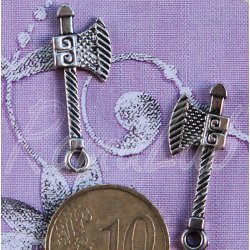Anello in Acciaio Inox Maschile Asce Incrociate Vichingo Nordico color Argento