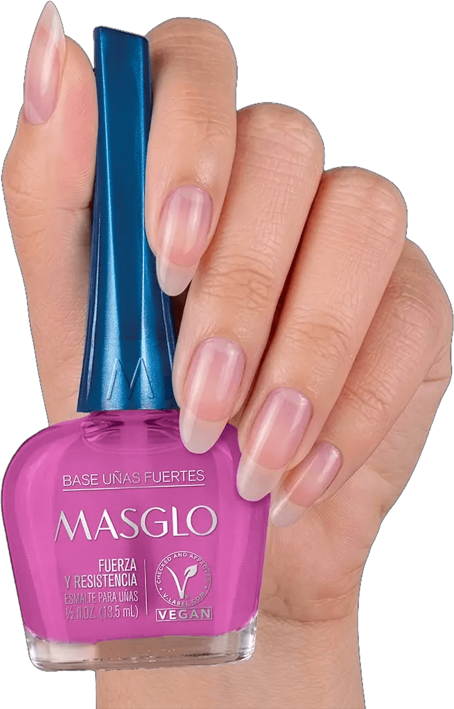 Mano sujetando la Base Uñas Fuertes de MASGLO