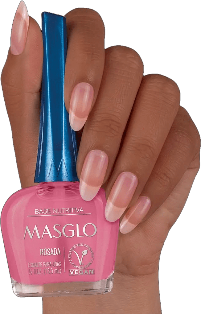 Mano sujetando la Base Nutritiva rosada de MASGLO