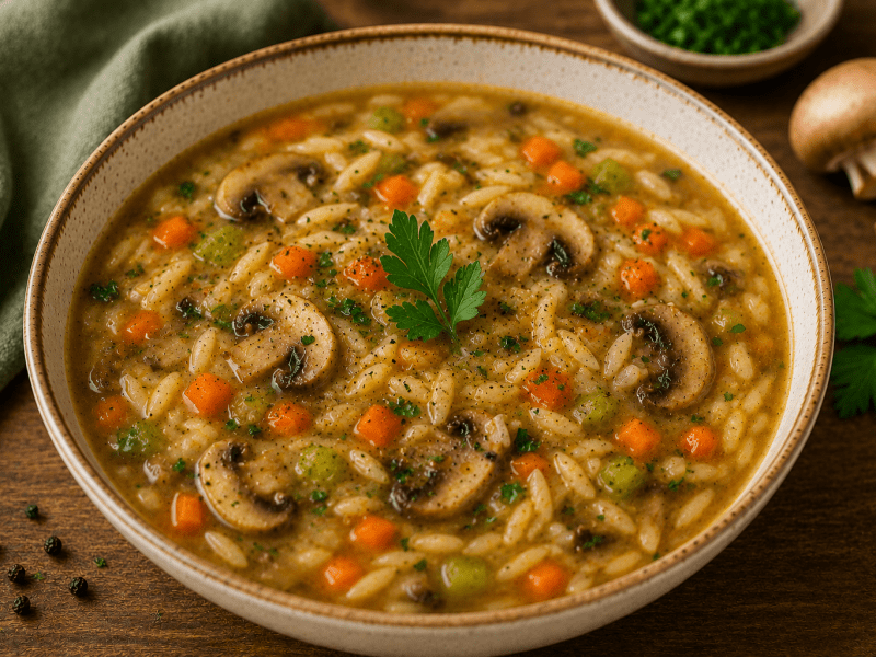 Vegan Mantar Arpa Şehriye Çorbası