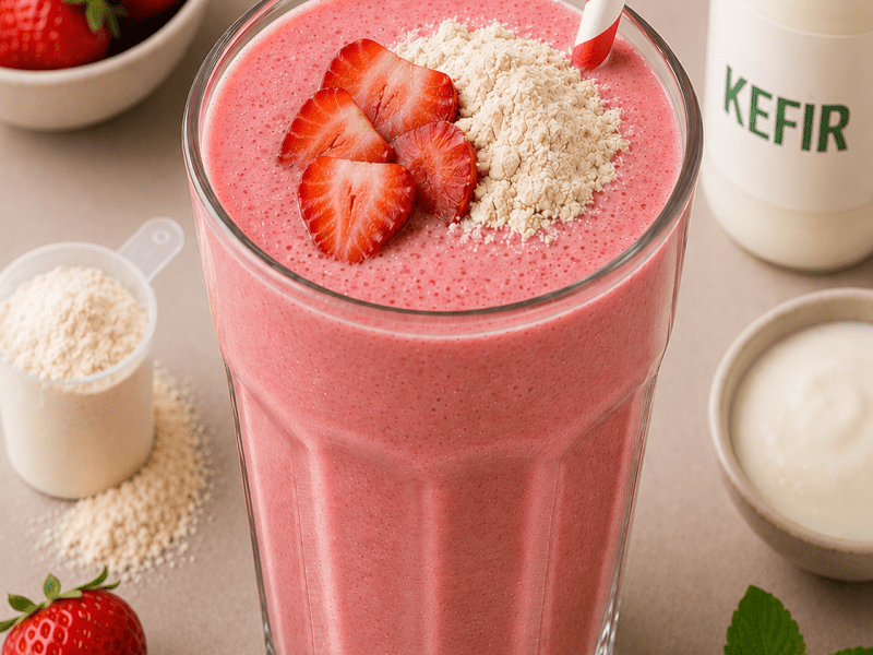 Proteinli Çilekli Kefir Smoothie