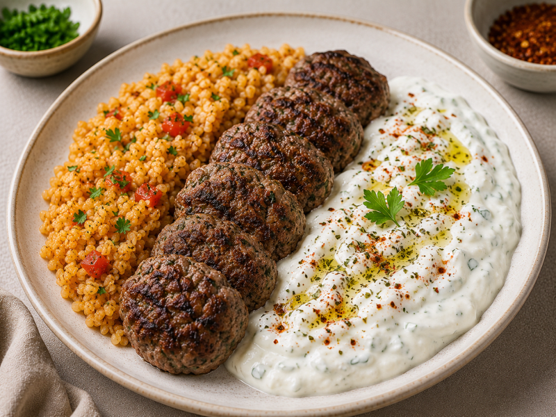 Yoğurt Soslu Köfte ve Bulgur