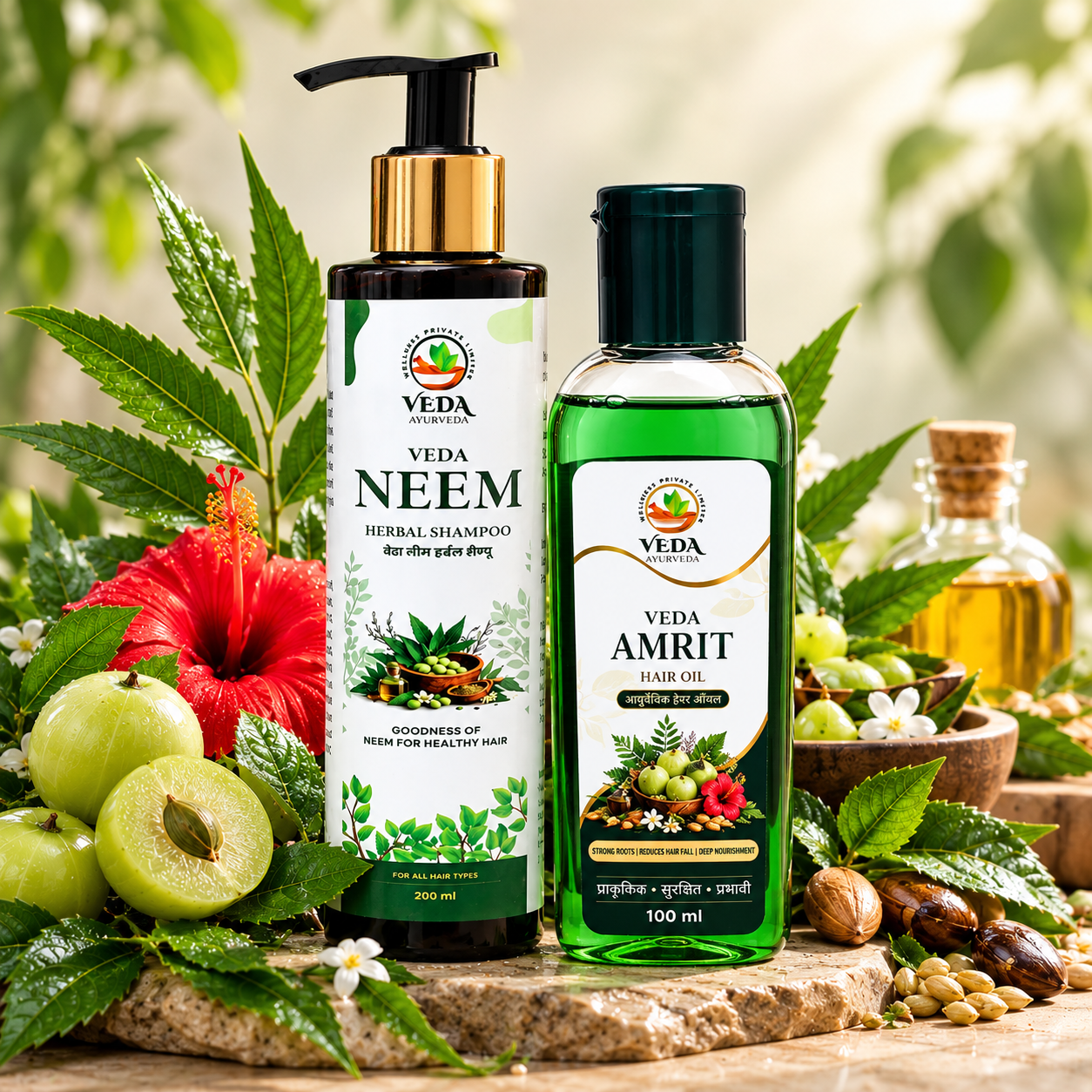 Veda Neem Herbal Shampoo and Amrit Hair Oil
