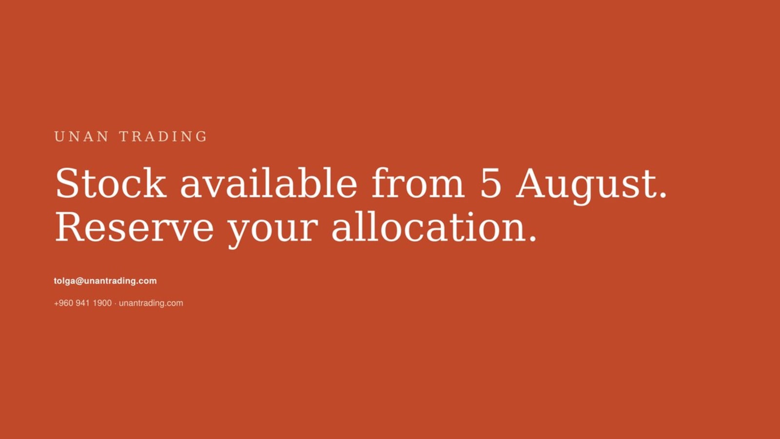 Stock available from 5 August — reserve your allocation