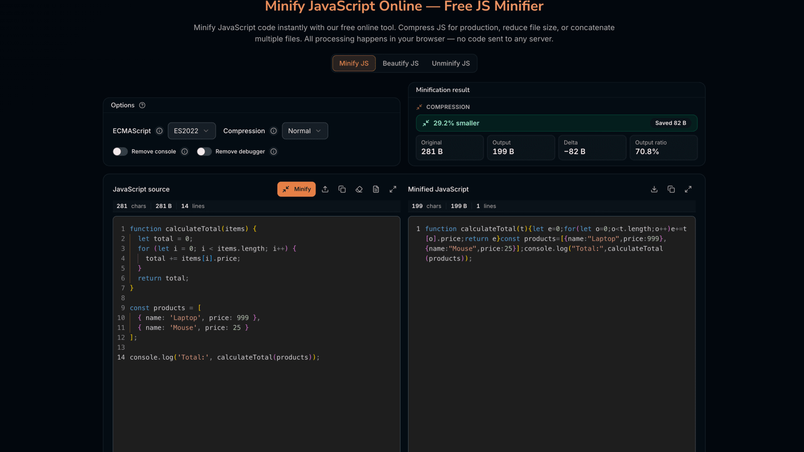 FastMinify screenshot on IndieTools
