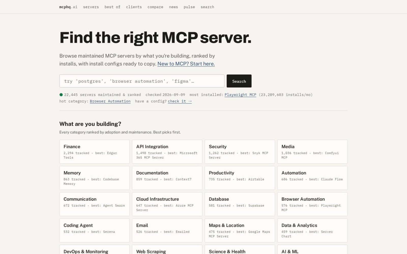 Homepage of mcphq.ai