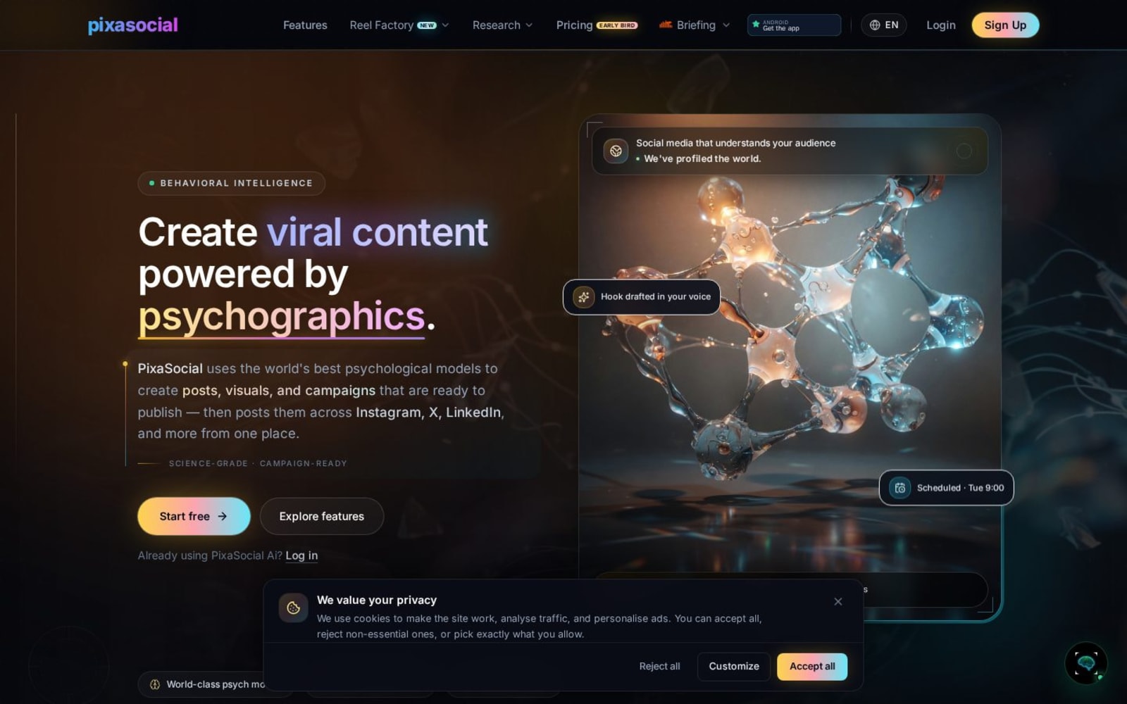 Homepage of app.pixasocial.com