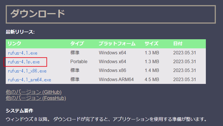 Rufusのダウンロード
