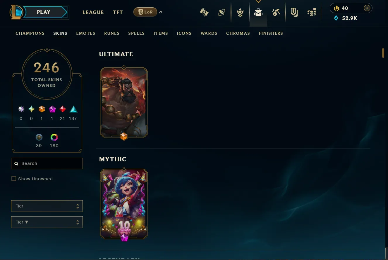 LoL EUW LVL 819 | All Champs | 246 Skins (Ultimate+Prestige) | Peak Emerald 2 + Free Valorant Plat Account — League of Legends image 5