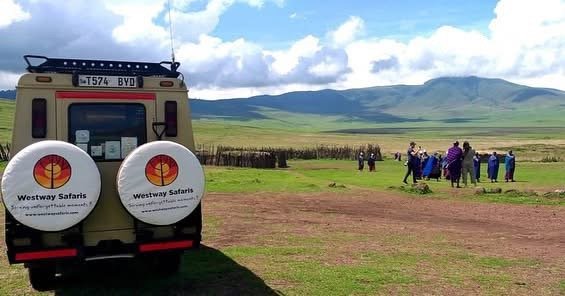 A Westway Safaris vehicle at a Maasai community visit in the Greater Mara region of Kenya