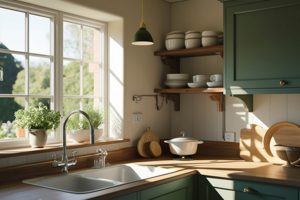 Clean kitchen countertop with fresh whole foods