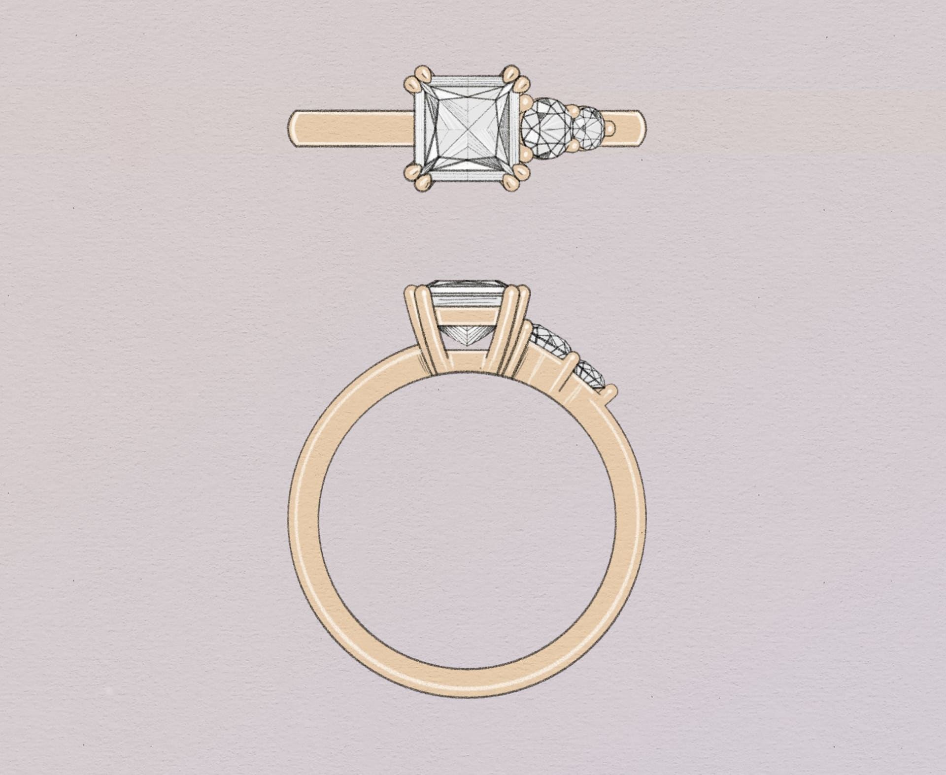 Princess Cut with asymmetrical round stones