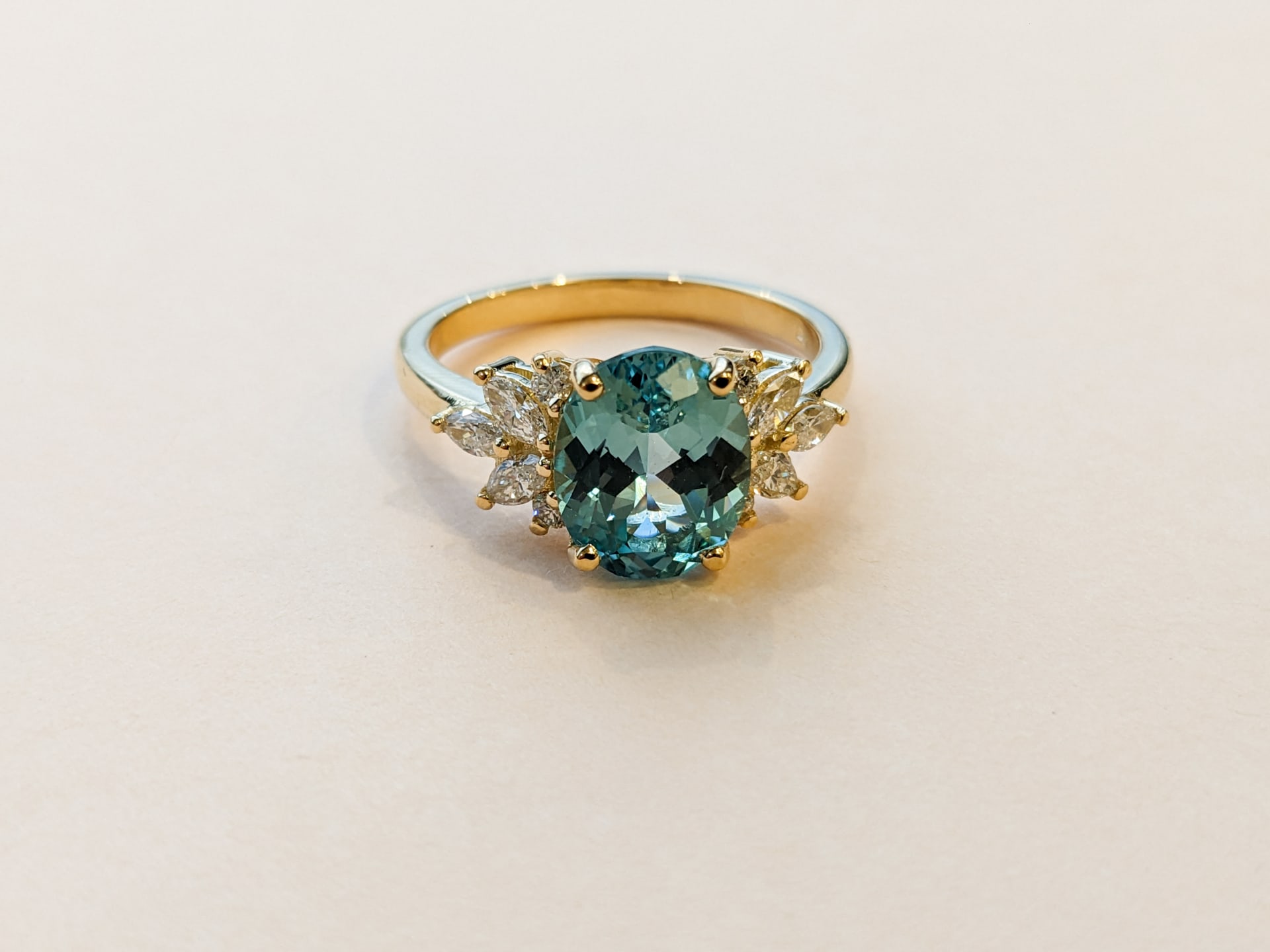 Oval Three Stone Ring with Aquamarine