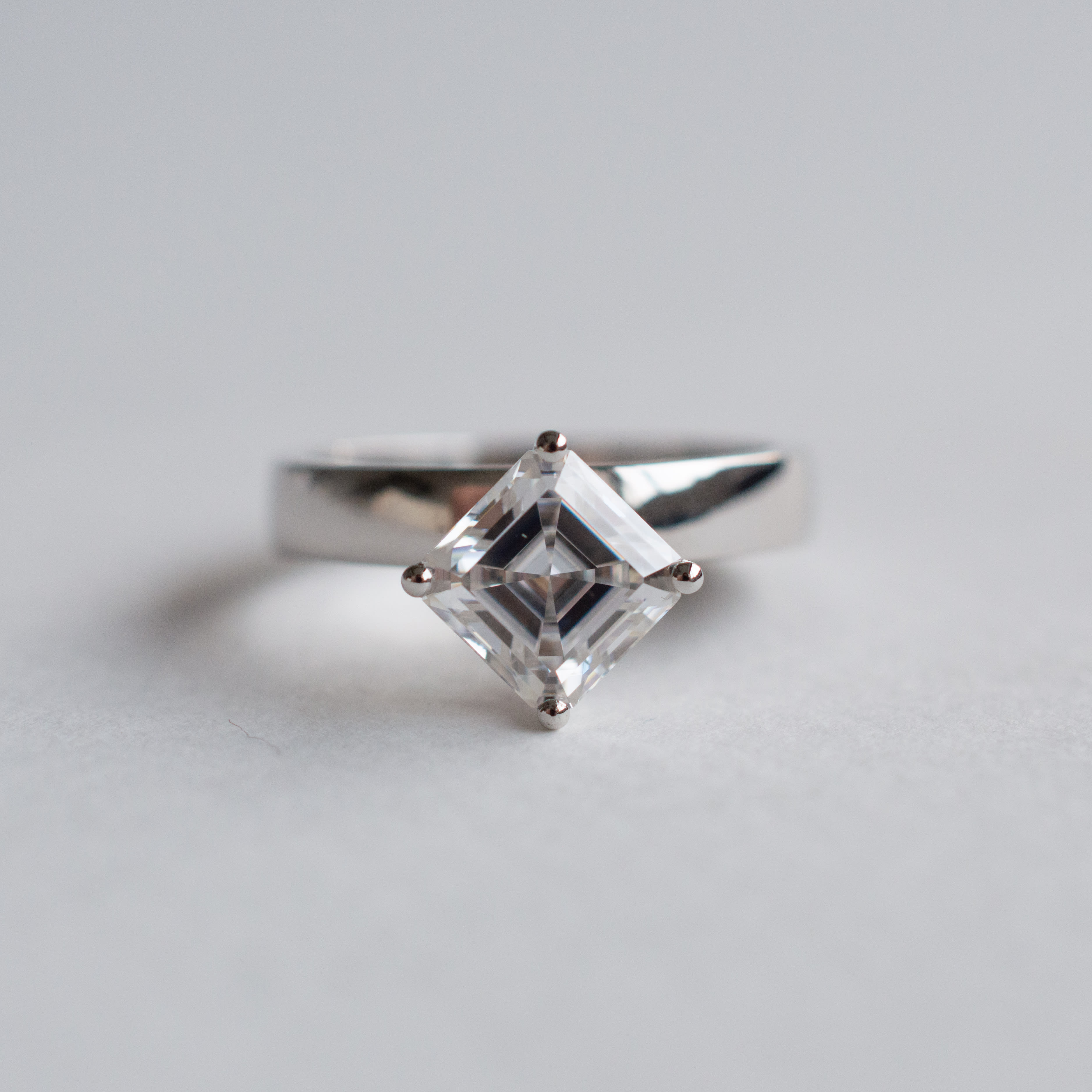 Asscher Cut Moissanite in White Gold