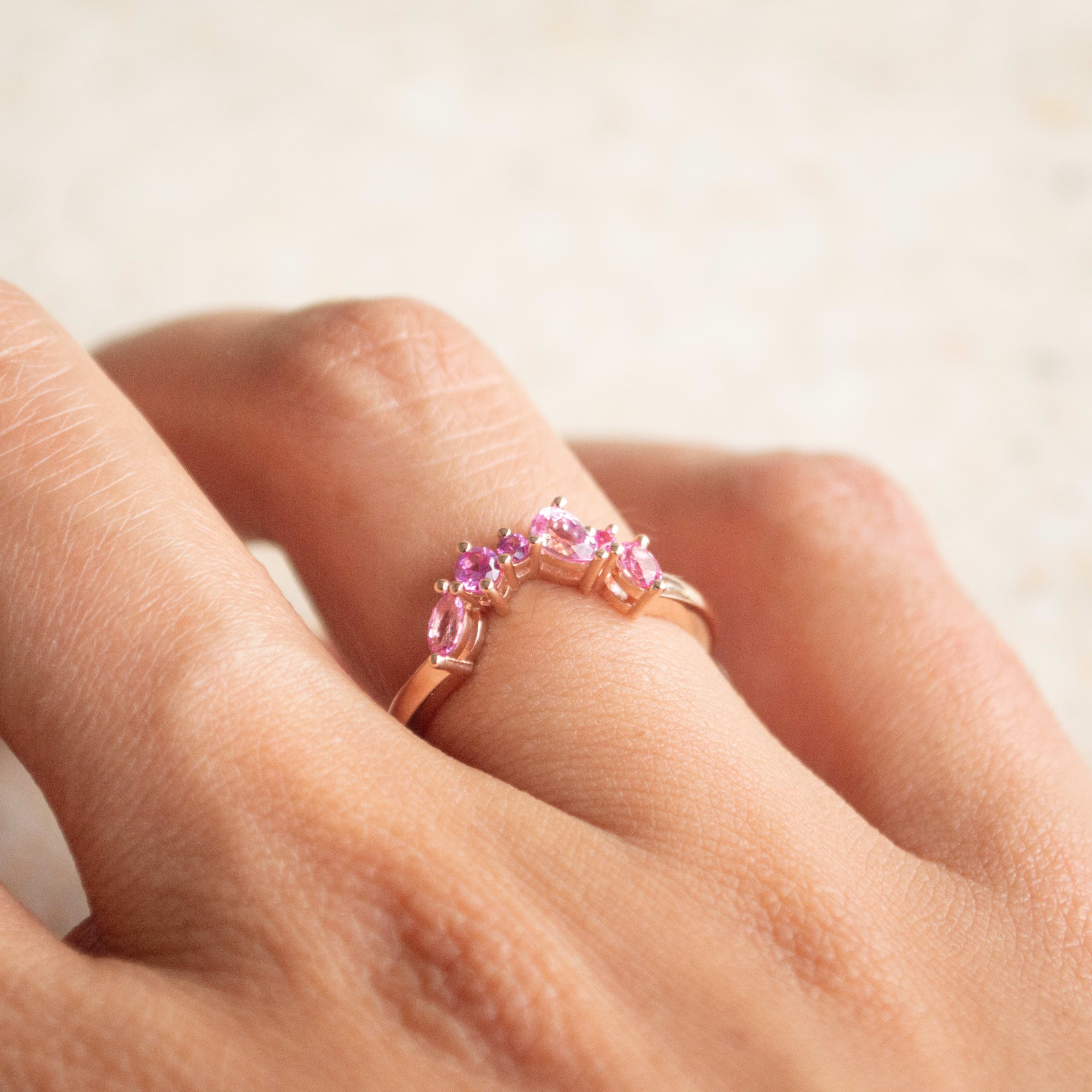 6 stone pink sapphire wedding ring