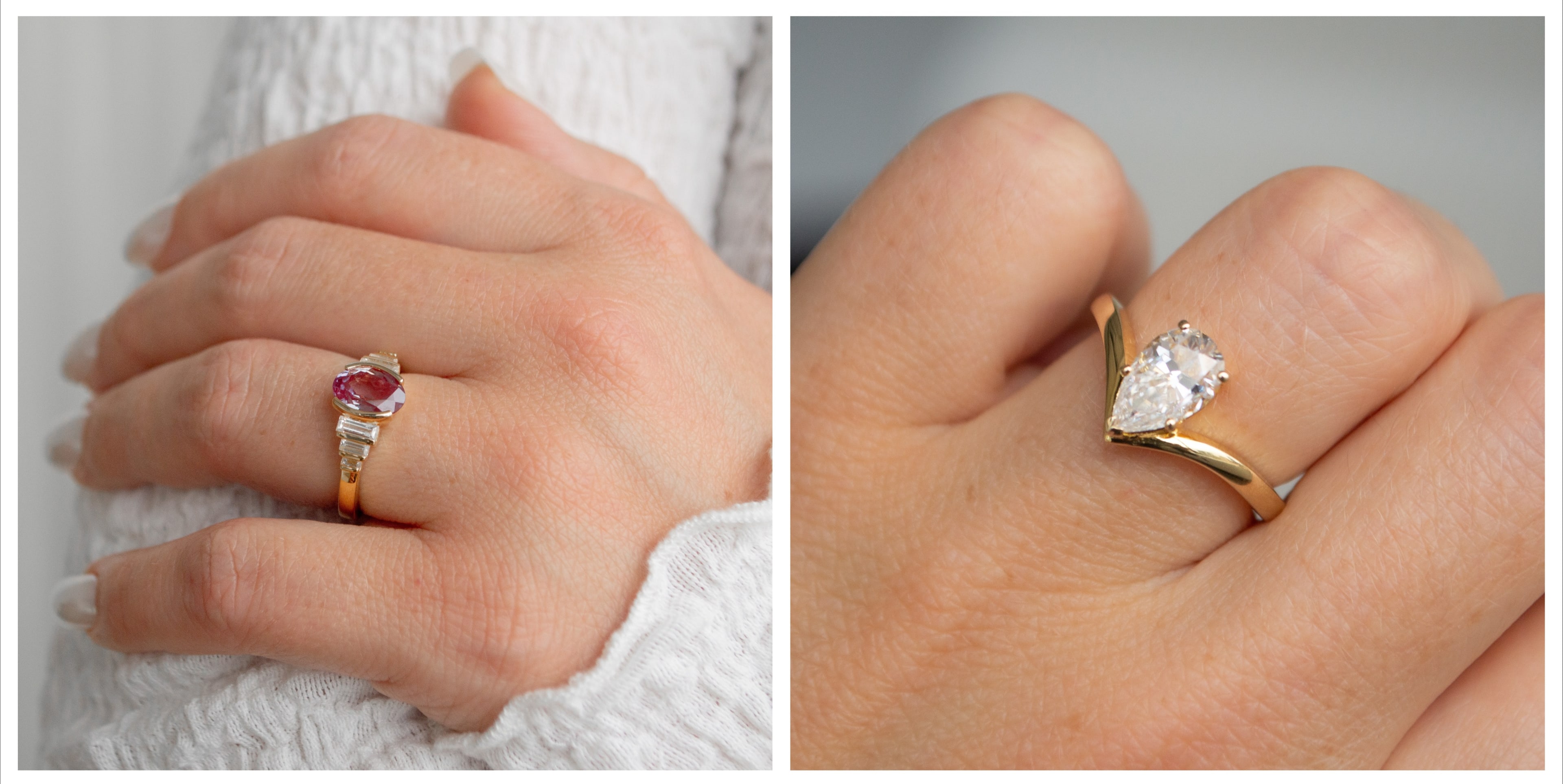 Custom oval and pear cut engagement rings