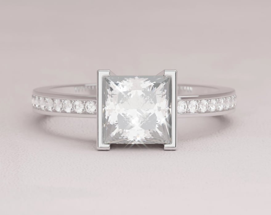 Princess Cut solitaire with channel band