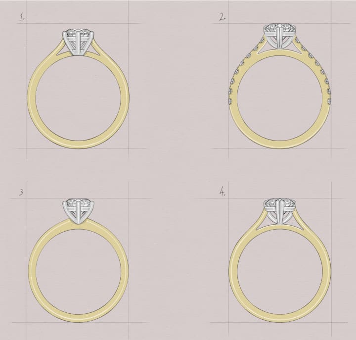 Sketches of Round Engagement Rings