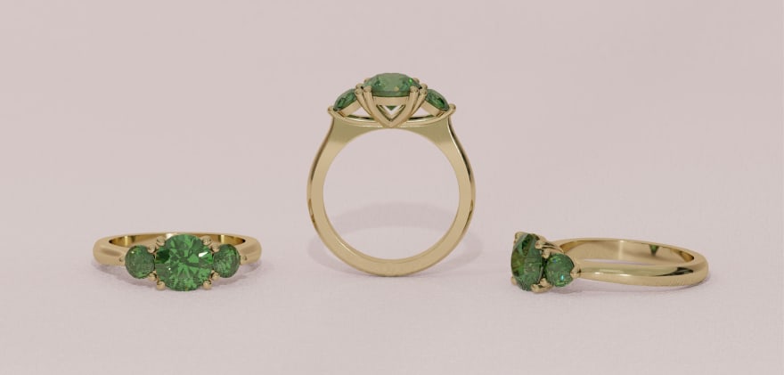 Three Stone Engagement Ring with Green Moissanites