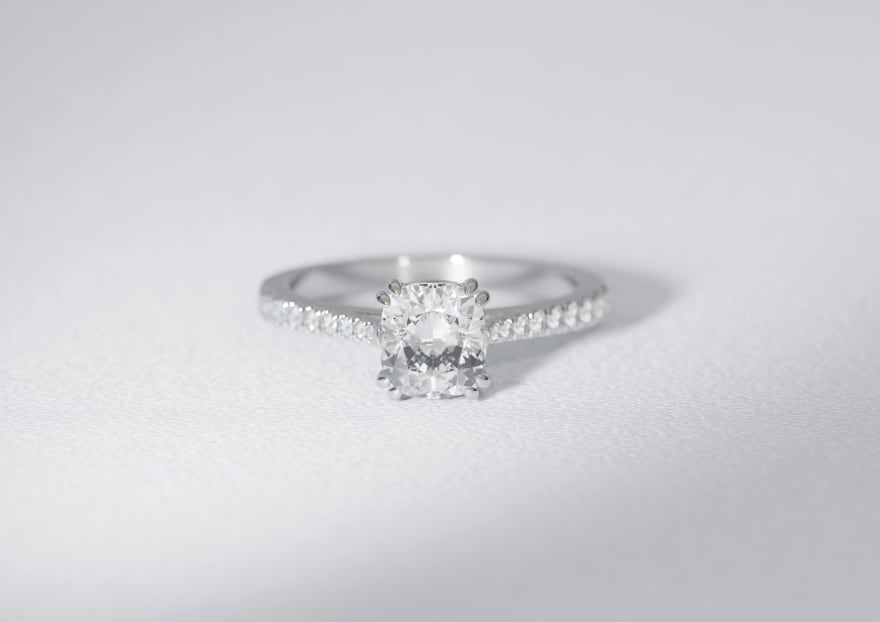 Elongated Cushion Engagement Ring with Pave