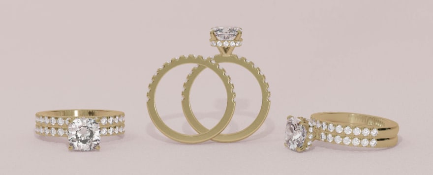 Cushion Cut Bridal Set with 14k Gold