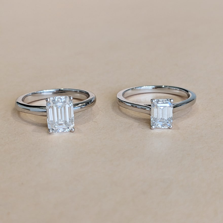 Comparison of a 1 CT and 2 CT Emerald cut