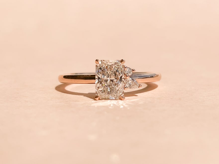 Asymmetrical 3 Stone Radiant Diamond Engagement Ring