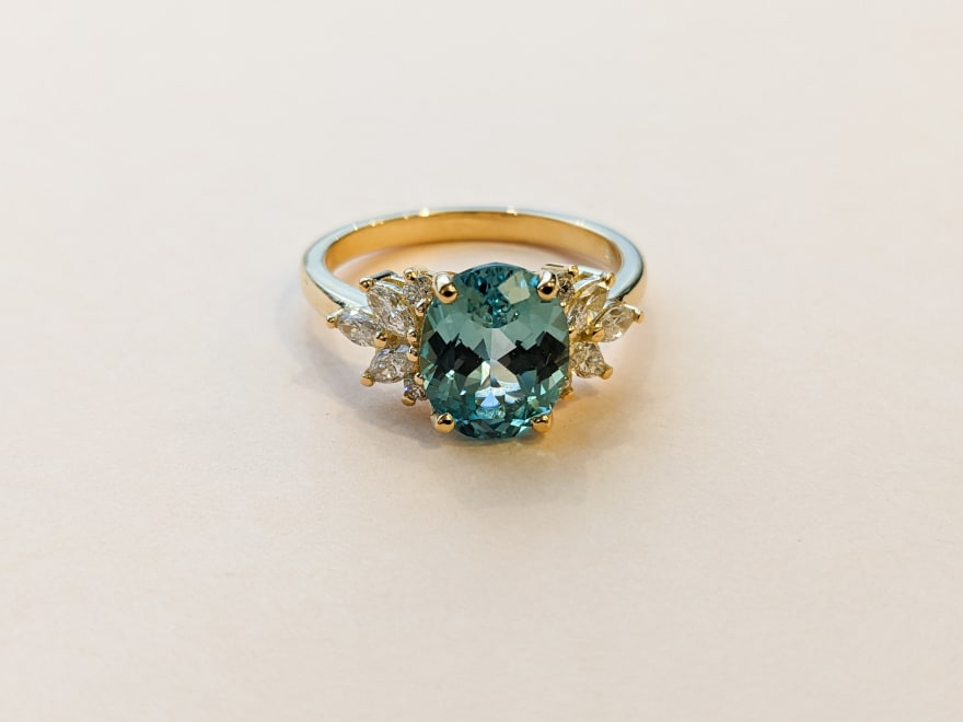 Oval Three Stone Ring with Aquamarine