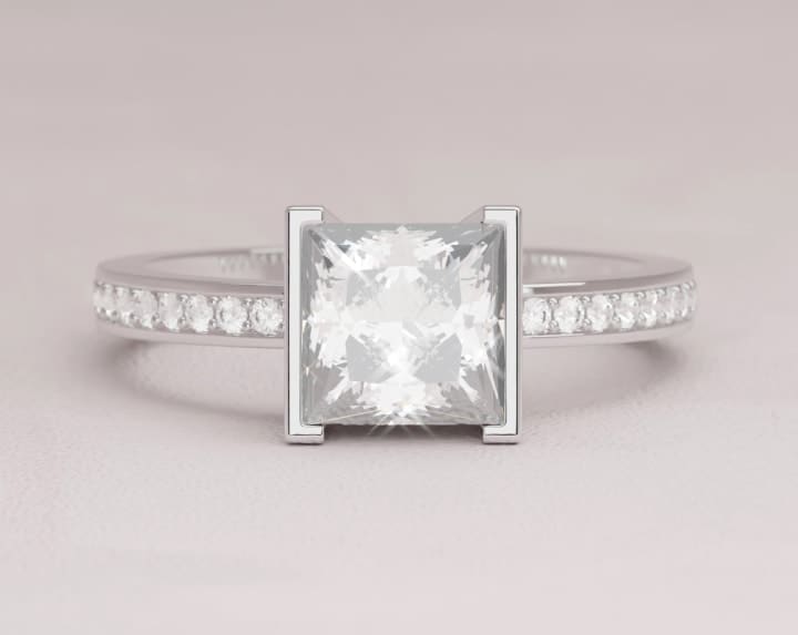5 carat Princess Cut Diamond Engagement ring with Bezels