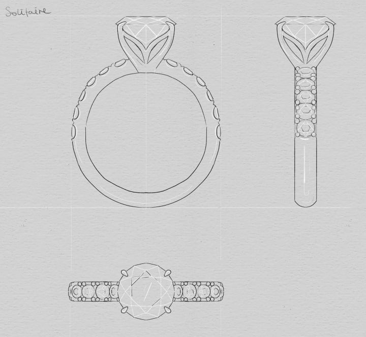 Round Diamond Engagement Ring Sketch