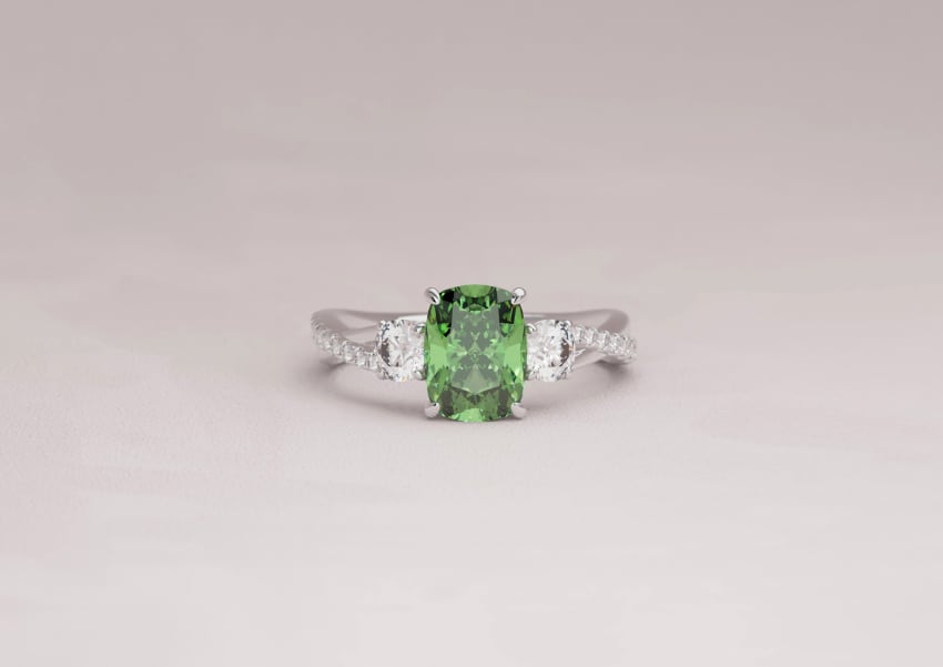 Emerald Gemstone with Silver Band Engagement Ring