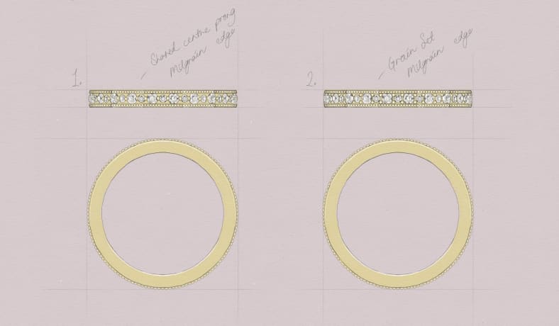 Sketches of potential wedding band designs