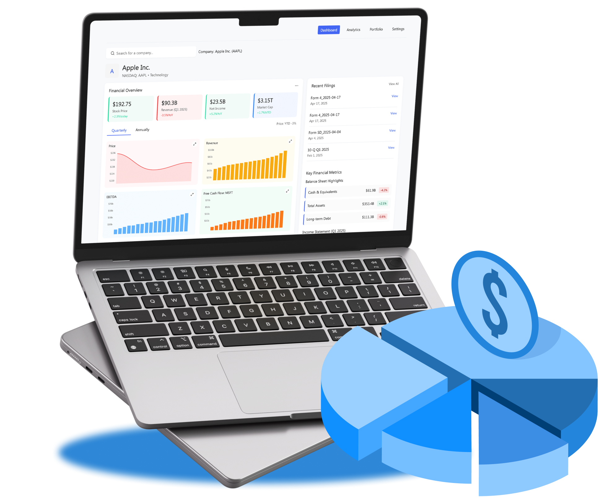 Mockup of a financial intelligence platform delivering real-time investor relations data.