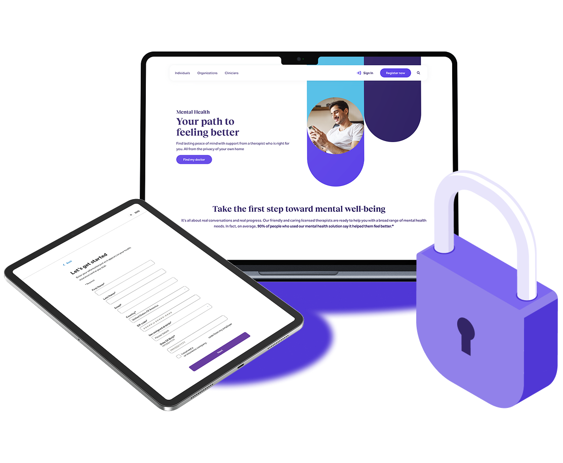Mockup of forms on a secure mental health platform.