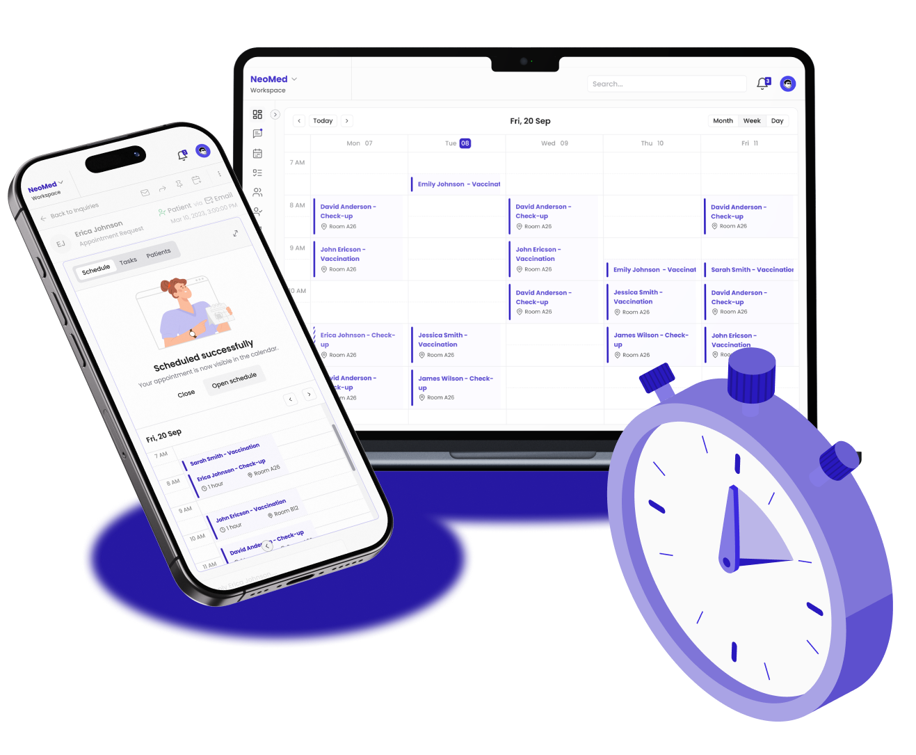 Mockup of an appointment scheduling system, a HealthTech software development project.