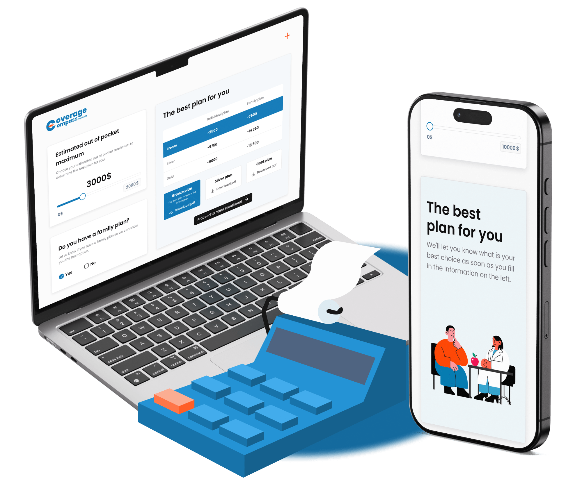 Mockup of an interface helping users choose the best health plan.