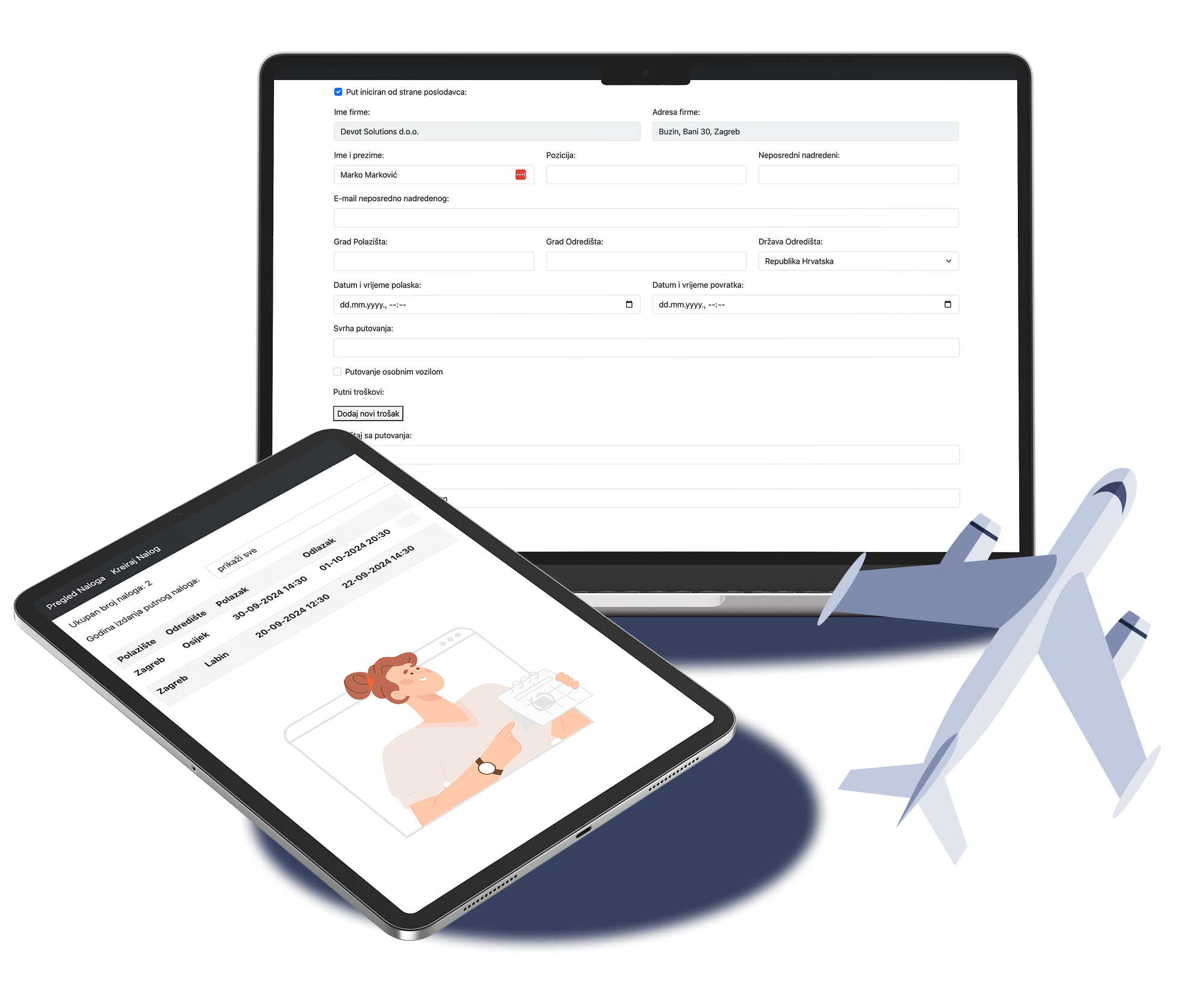Mockup of a form for filling in travel expenses details.