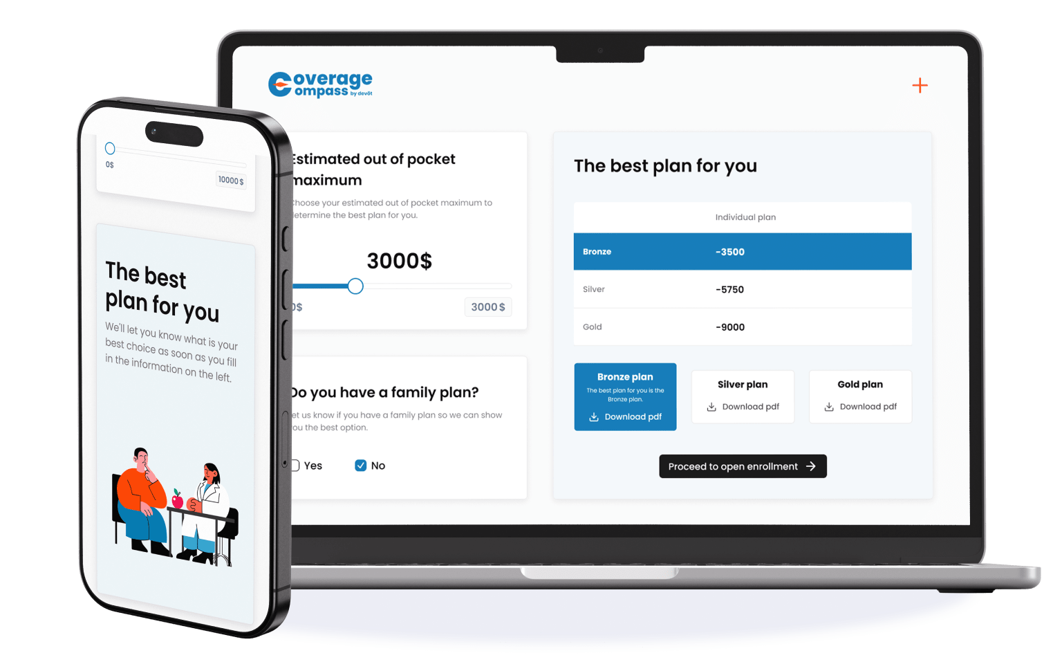 Mockup of an AI-driven platform for health plan assistance.