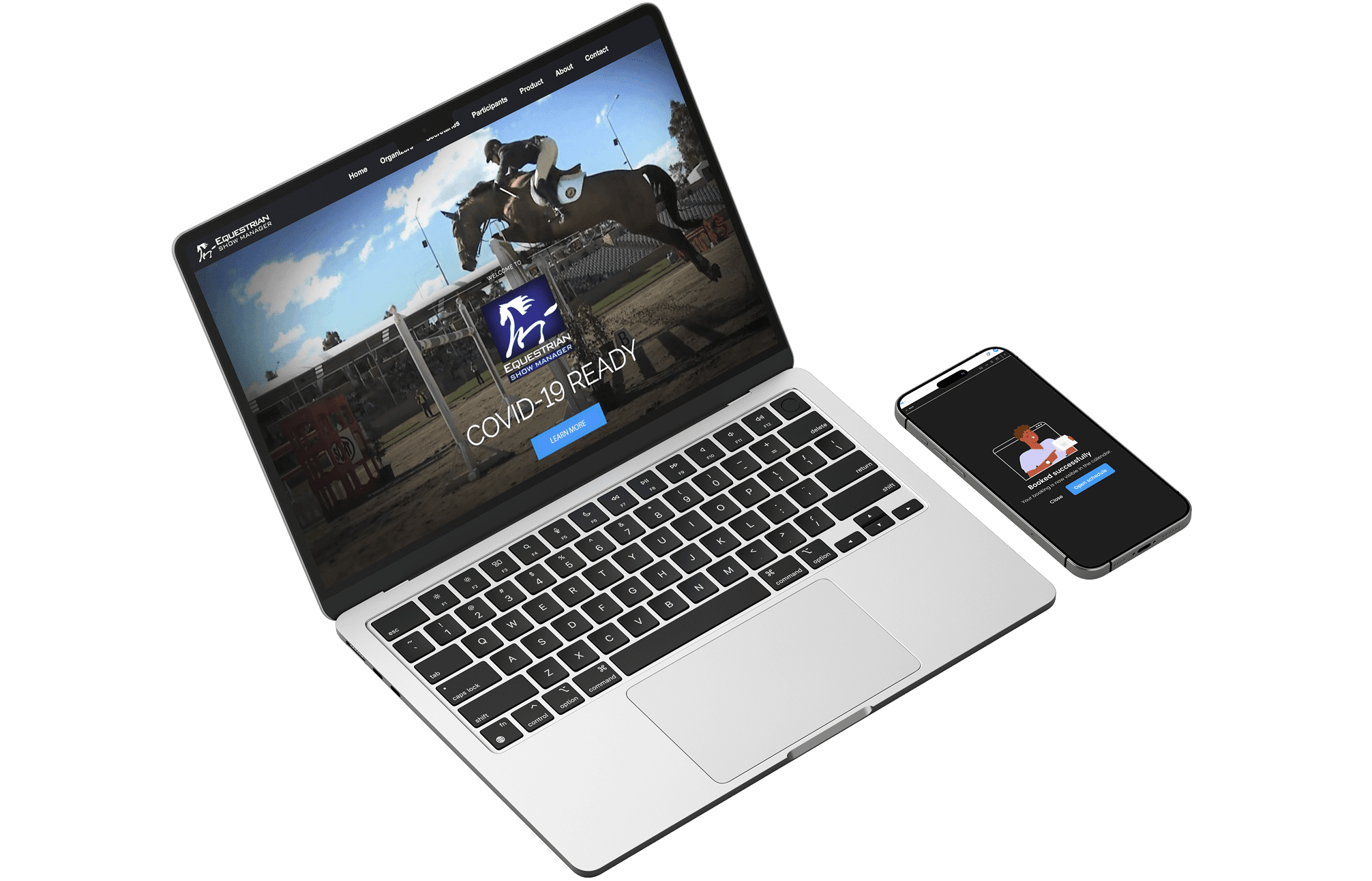 Mockup of a digital platform for managing equestrian shows and events.