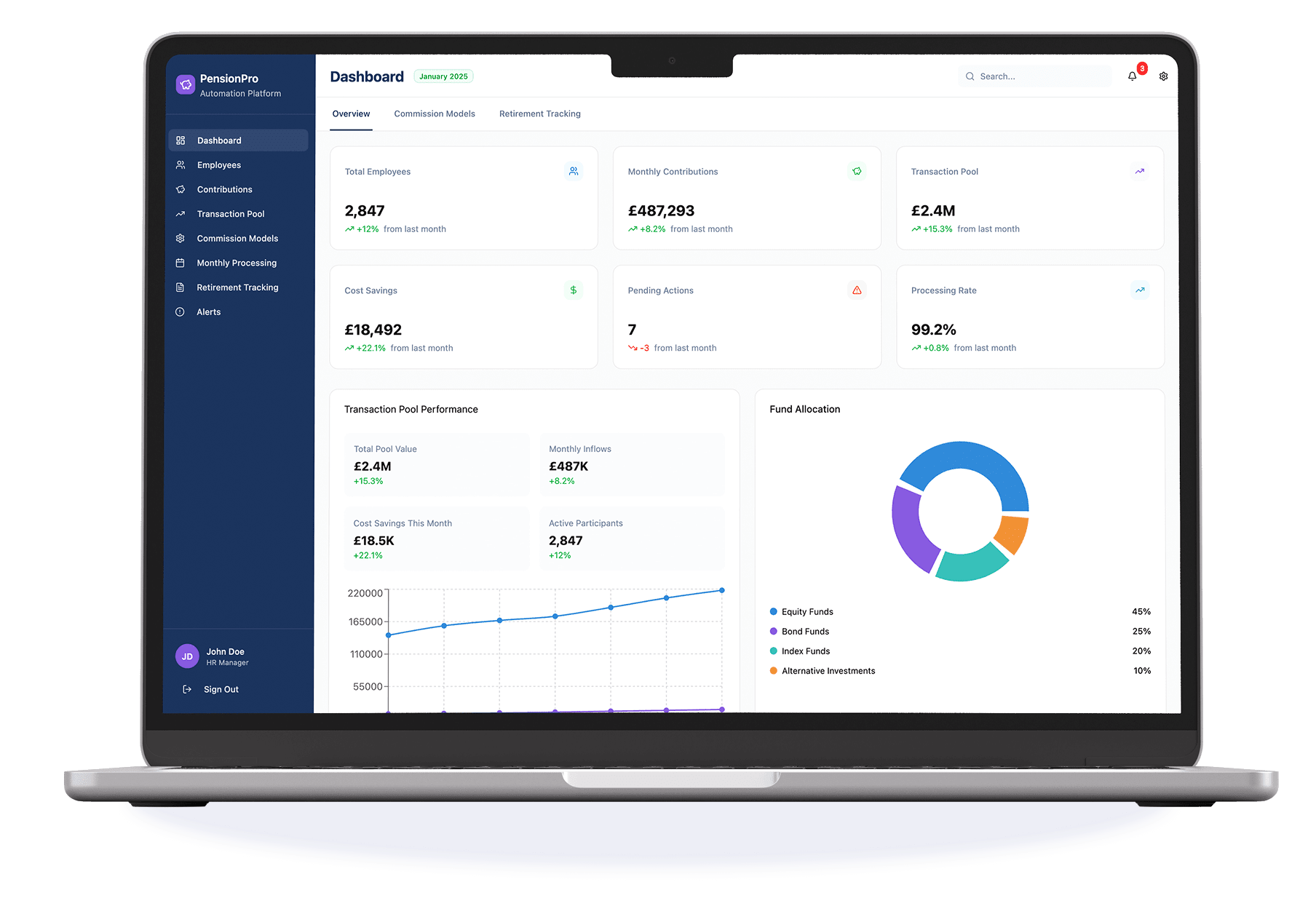 Mockup of a pension automation platform for UK employers.