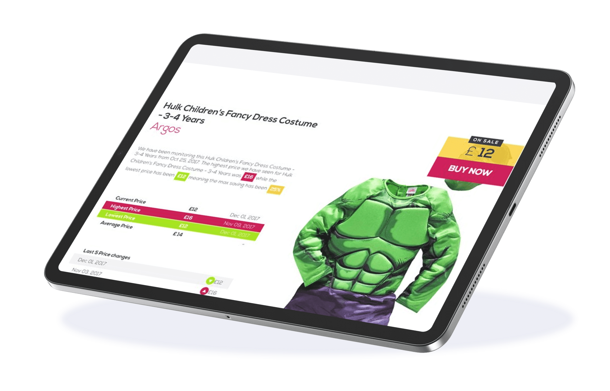 Mockup of a real-time price monitoring and notification tool interface.