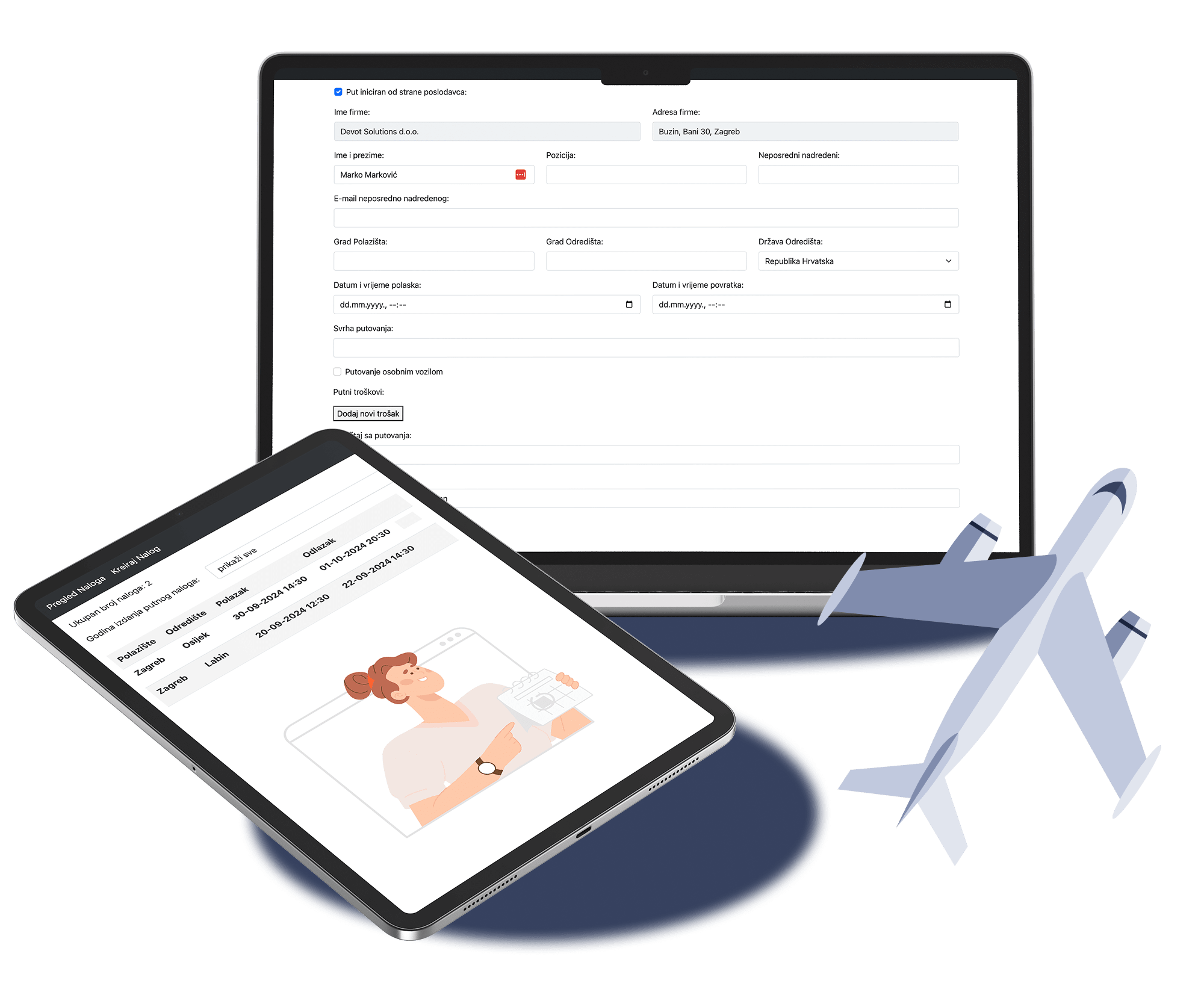 Mockup of a form for filling in travel expenses details.
