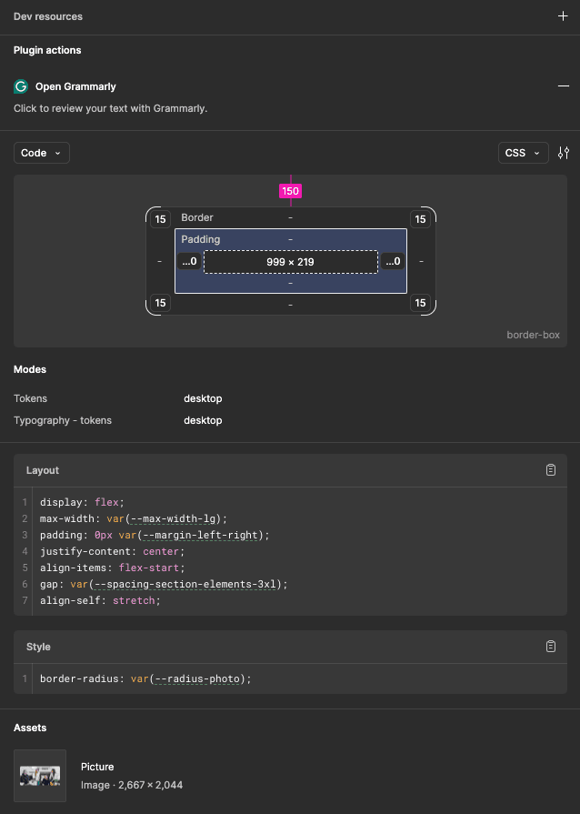 Figma layout and style tokens