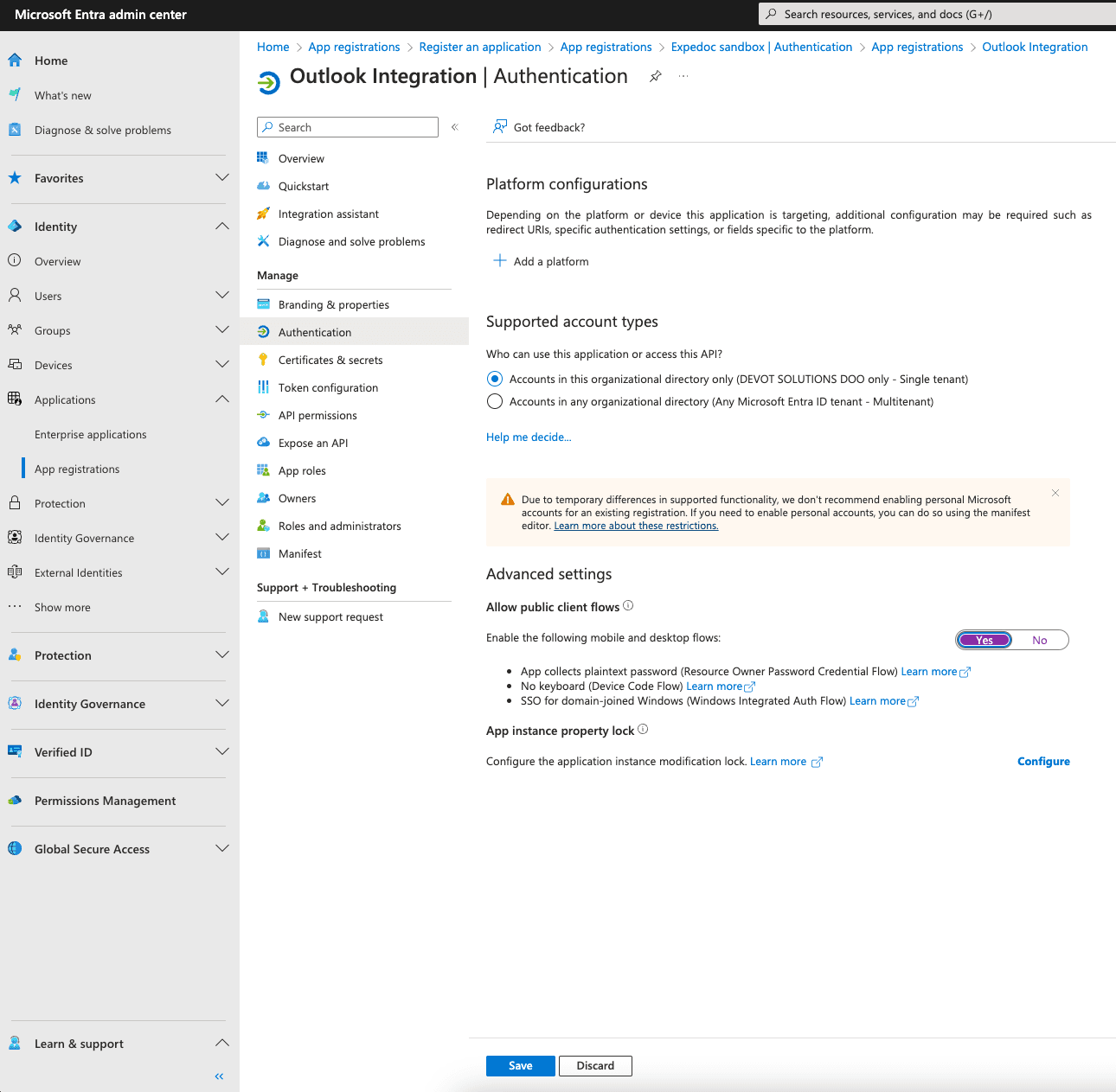 Authentication settings in Microsoft Entra admin center with the